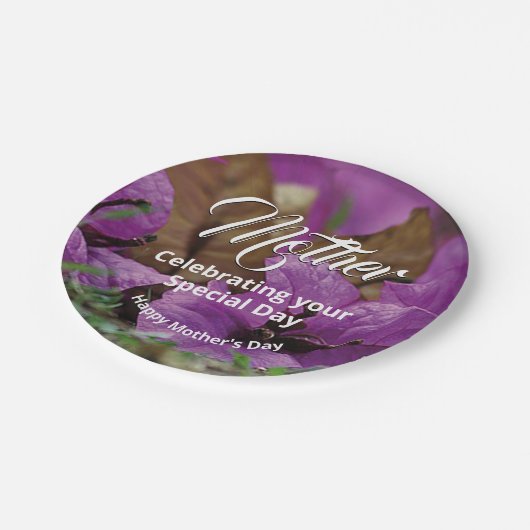パープルフローラマザーズデイ誕生祝い ペーパープレート (アングル)
