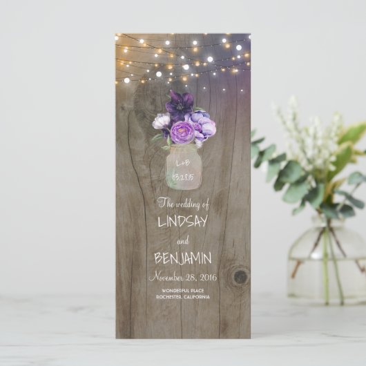 パープルフローラメイスンジャー素朴結婚式 プログラム (スタンド正面)