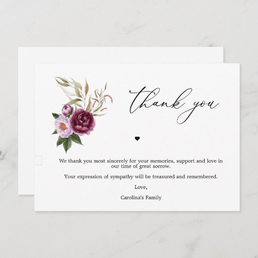 パープルフローラメモリアルサービスサンキューカード サンキューカード (正面/裏面)