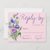 パープルフローラモノグラムエレガント赤面ピンク結婚ズ 出欠カード (裏面)