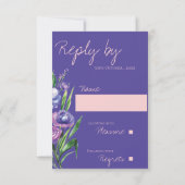 パープルフローラモノグラムエレガント赤面ピンク結婚ズ 出欠カード (裏面)