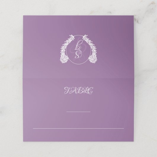 パープルフローラモノグラムラベンダーエレガントウェディング プレイスカード (外部開封)
