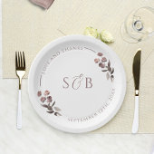 パープルフローラモノグラム結婚イニシャル ペーパープレート