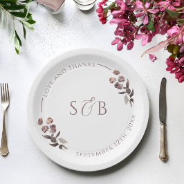 パープルフローラモノグラム結婚イニシャル ペーパープレート
