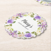 パープルフローラモノグラム100誕生日 ペーパーコースター (アングル)