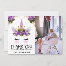 パープルフローラユニコーンプリンセスありがとう 招待状