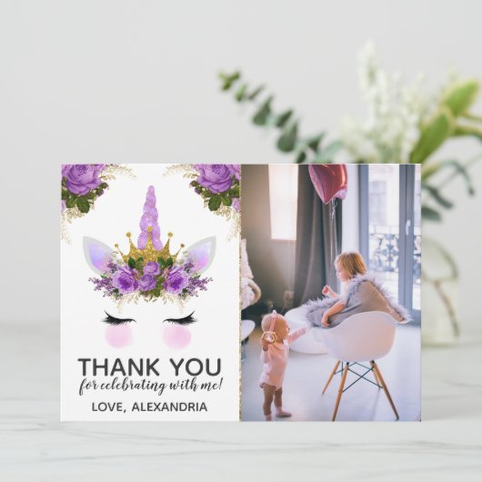 パープルフローラユニコーンプリンセスありがとう 招待状 (スタンド正面)