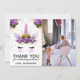 パープルフローラユニコーンプリンセスありがとう 招待状