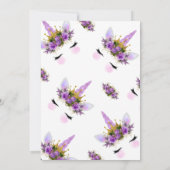 パープルフローラユニコーンプリンセスベビーシャワー 招待状 (裏面)