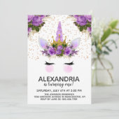 パープルフローラユニコーンプリンセス誕生日 招待状 (スタンド正面)