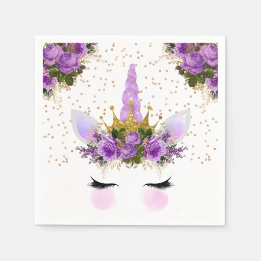 パープルフローラユニコーンプリンセス スタンダードカクテルナプキン (正面)