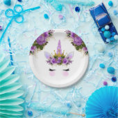 パープルフローラユニコーンプリンセス ペーパープレート (パーティー)