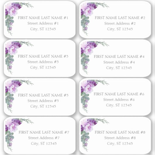 パープルフローラユーカリ結婚プスゲストアドレス シール (正面)