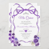 パープルフローラリボン銀クラウンミンス 招待状 (正面/裏面)