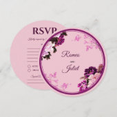 パープルフローラリングや輪ウェディングRSVPカード (正面/裏面)