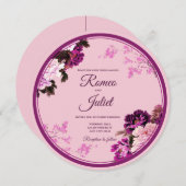 パープルフローラリングや輪結婚式招待状 招待状 (正面/裏面)