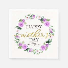 パープルフローラリースハッピーマザーズの日 スタンダードカクテルナプキン