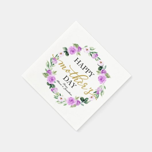 パープルフローラリースハッピーマザーズの日 スタンダードカクテルナプキン (角)
