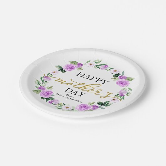 パープルフローラリースハッピーマザーズの日 ペーパープレート (アングル)