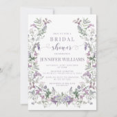 パープルフローラリースボヘミアブライダルシャワー 招待状 (正面)
