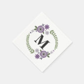 パープルフローラリース結婚モノグラムナプキン スタンダードカクテルナプキン (角)