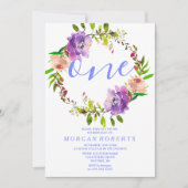 パープルフローラリース1st誕生日パーティー招待状 招待状 (正面)