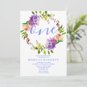 パープルフローラリース1st誕生日パーティー招待状 招待状 (スタンド正面)