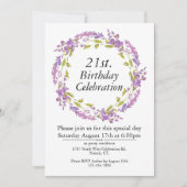 パープルフローラリースBohoカスタマイズ可能21st 招待状 (正面)