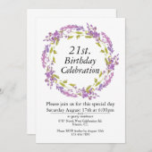 パープルフローラリースBohoカスタマイズ可能21st 招待状 (正面/裏面)