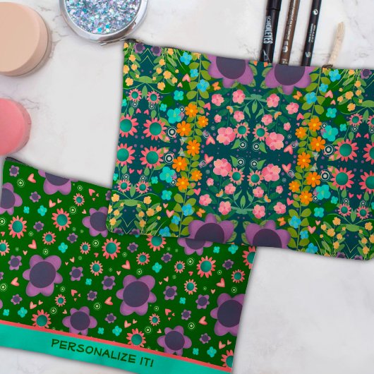 パープルフローラルパターユニークンカスタムアクセサリーバッグ アクセサリーポーチ