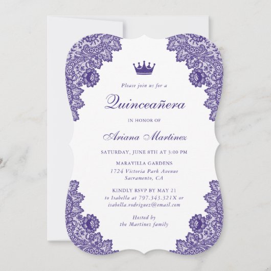 パープルフローラレースキンセアニラ15誕生日 招待状 (正面)