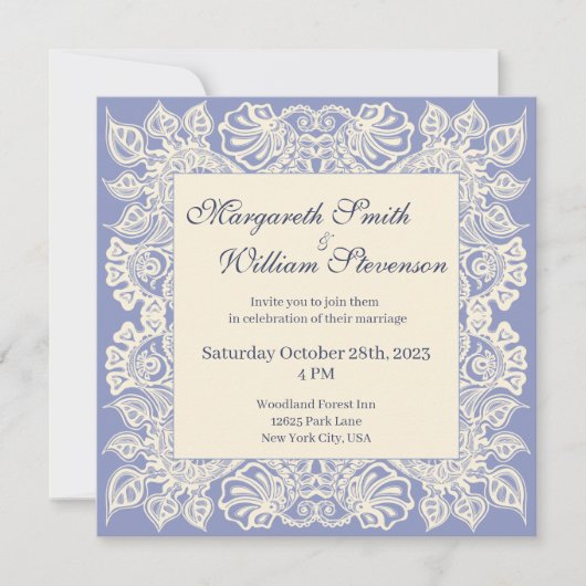 パープルフローラレース結婚式招待状 招待状 (正面)