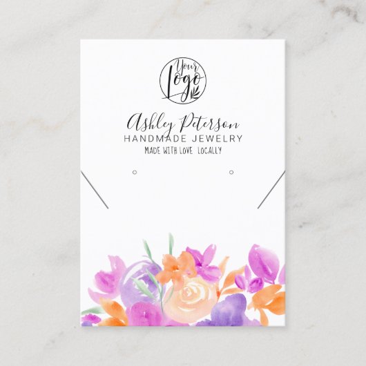 パープルフローラロゴジュエリーイヤリングネックレス 名刺 (正面)