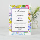 パープルフローラロマンチック結婚式招待状 招待状 (スタンド正面)