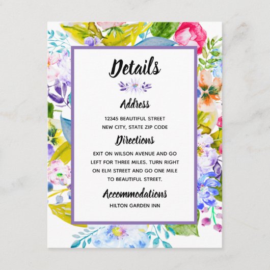 パープルフローラロマン結婚ティック詳細 エンクロージャーカード (正面)