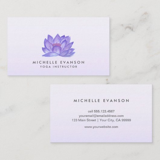 パープルフローラロータスエレガントヨガインストラクター 名刺 (正面/裏面)