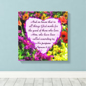 パープルフローラローマ8:28写真デザイン キャンバスプリント (インサイチュ (ウッドフロア))