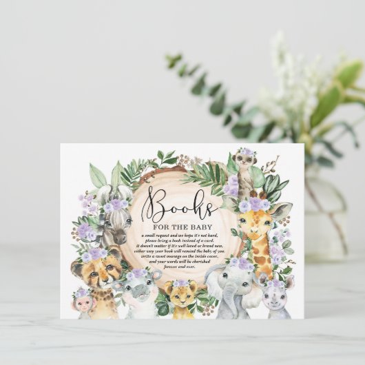 パープルフローラワイルドジャングルサファリブブックベビー エンクロージャーカード (スタンド正面)