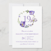 パープルフローラワイルドフラワーヴィンテージ19誕生日 招待状 (正面)