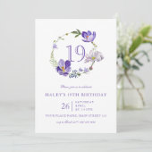 パープルフローラワイルドフラワーヴィンテージ19誕生日 招待状 (スタンド正面)