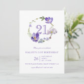 パープルフローラワイルドフラワーヴィンテージ21st誕生日 招待状 (スタンド正面)