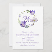 パープルフローラワイルドフラワーヴィンテージ26誕生日 招待状 (正面)