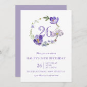パープルフローラワイルドフラワーヴィンテージ26誕生日 招待状 (正面/裏面)