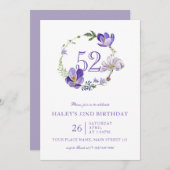 パープルフローラワイルドフラワーヴィンテージ52番目の誕生日 招待状 (正面/裏面)
