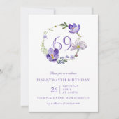 パープルフローラワイルドフラワーヴィンテージ69th誕生日 招待状 (正面)