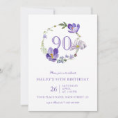 パープルフローラワイルドフラワーヴィンテージ90th誕生日 招待状 (正面)