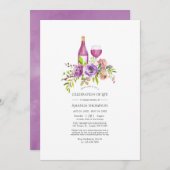 パープルフローラワインをテーマにした生活お祝い 招待状 (正面/裏面)