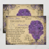 パープルフローラヴィンテージウェディング招待状 招待状 (正面/裏面)