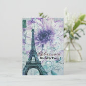 パープルフローラヴィンテージパリエッフェルタワー 招待状 (スタンド正面)