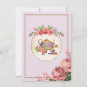 パープルフローラヴィンテージベビーティーパーティーティーポット招待状 招待状 (裏面)